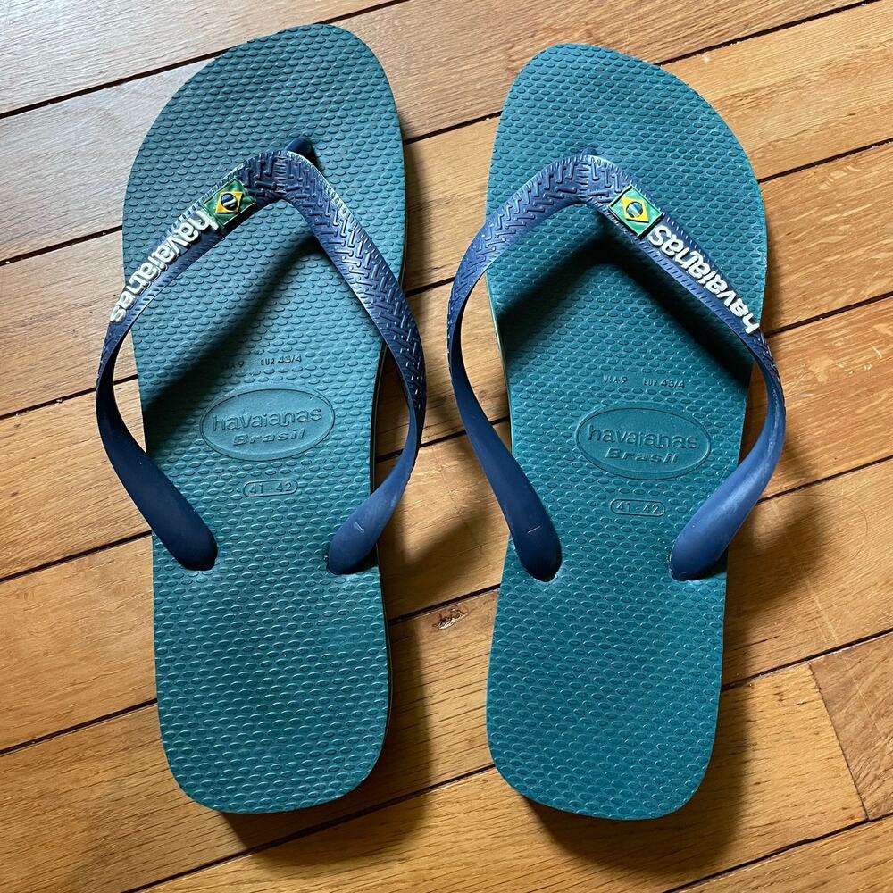Havaianas Brazil Logo Flip Flop Sandals Men's Sz US 9 EU 43/44 Green Flag Beach